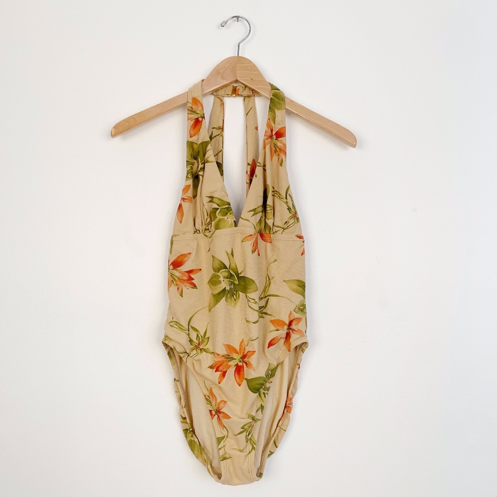Vintage Surfside Halter Tropical Floral Bodysuit